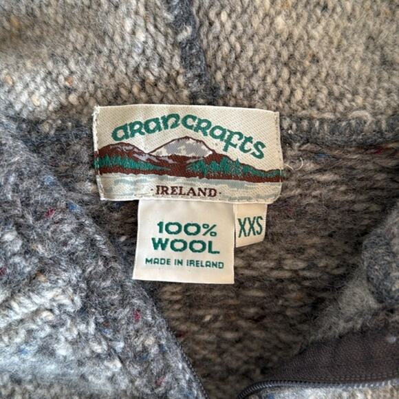 Aran Crafts 100% Wool Heavy Knit Long Front Zip Hoodie Gray Sweater Ireland XXS - Picture 3 of 6